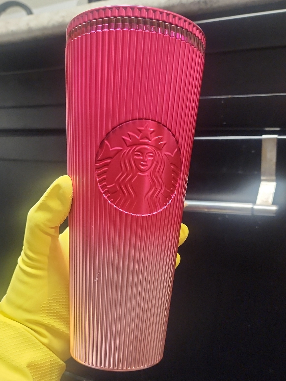Starbucks Gradient Pink to Light Pink Ribbed Stainless Tumbler